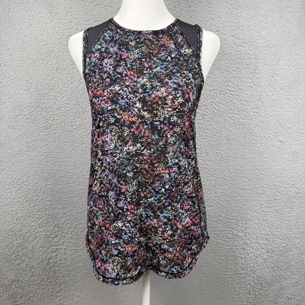 Lululemon sculpt Tank Top Womens 8 Black Multicolor Printed Mesh Back Athletic